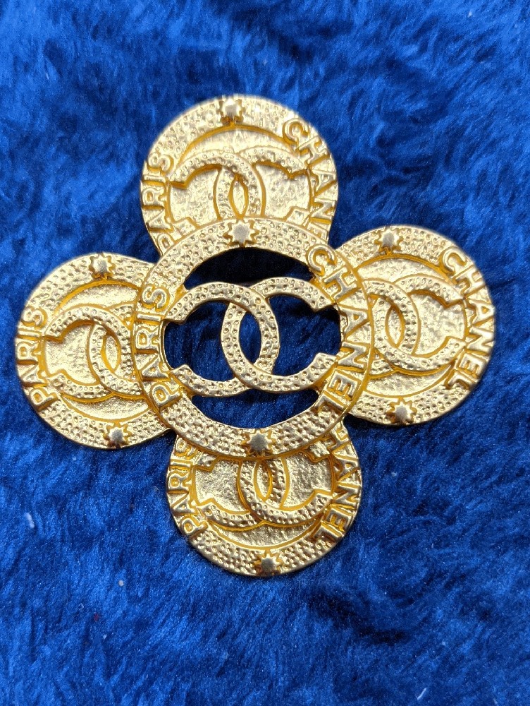 Modern Lux Gold Floral Coin Logo Brooch - Not Chanel